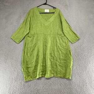 Vincent Croce Linen Dress Womens One Size Green 100% Linen Pockets Italy Layer